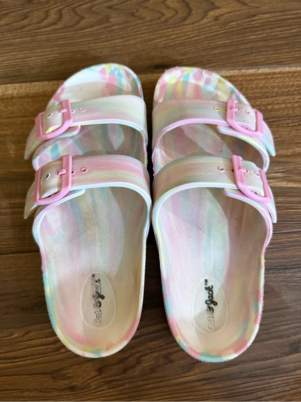 Cat & Jack Pastel Multicolor Slide Sandals with Pink Buckles